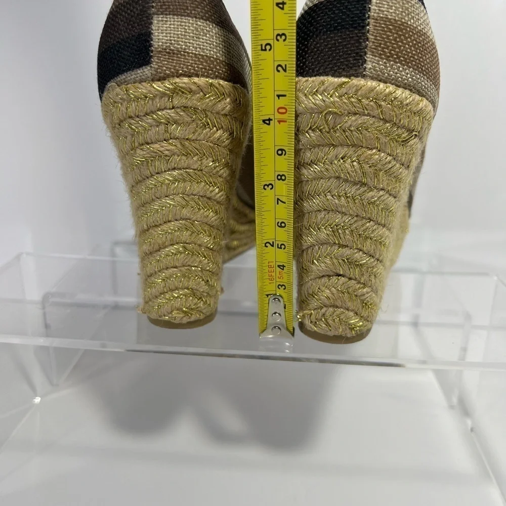 Rue21 ETC Brown Beige Stripe Jute Platform Peep Toe Wedge Womens size 8 9 Large